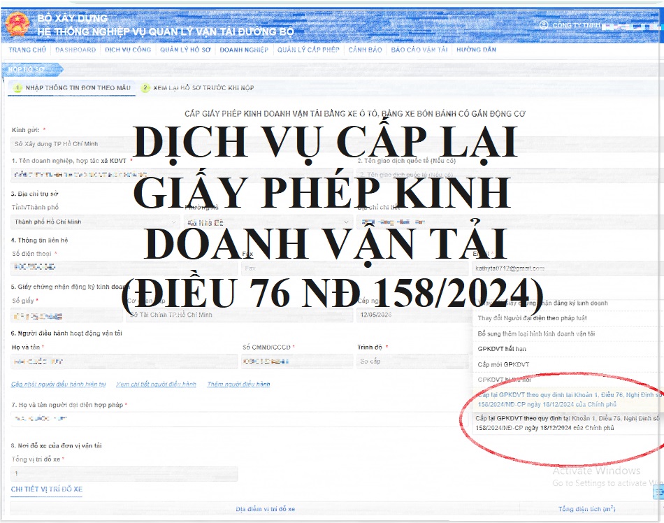 Cấp lại giấy phép kinh doanh vận tải theo K1 Điều 76 Nghị định 158/2024
